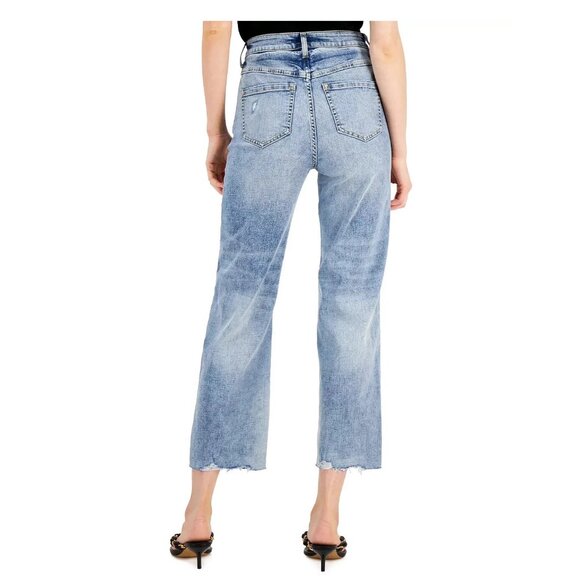 INC Women's High-Rise Ripped Straight-Leg Jeans, Light Blue, Size 4 / 27 Waist - Picture 2 of 4
